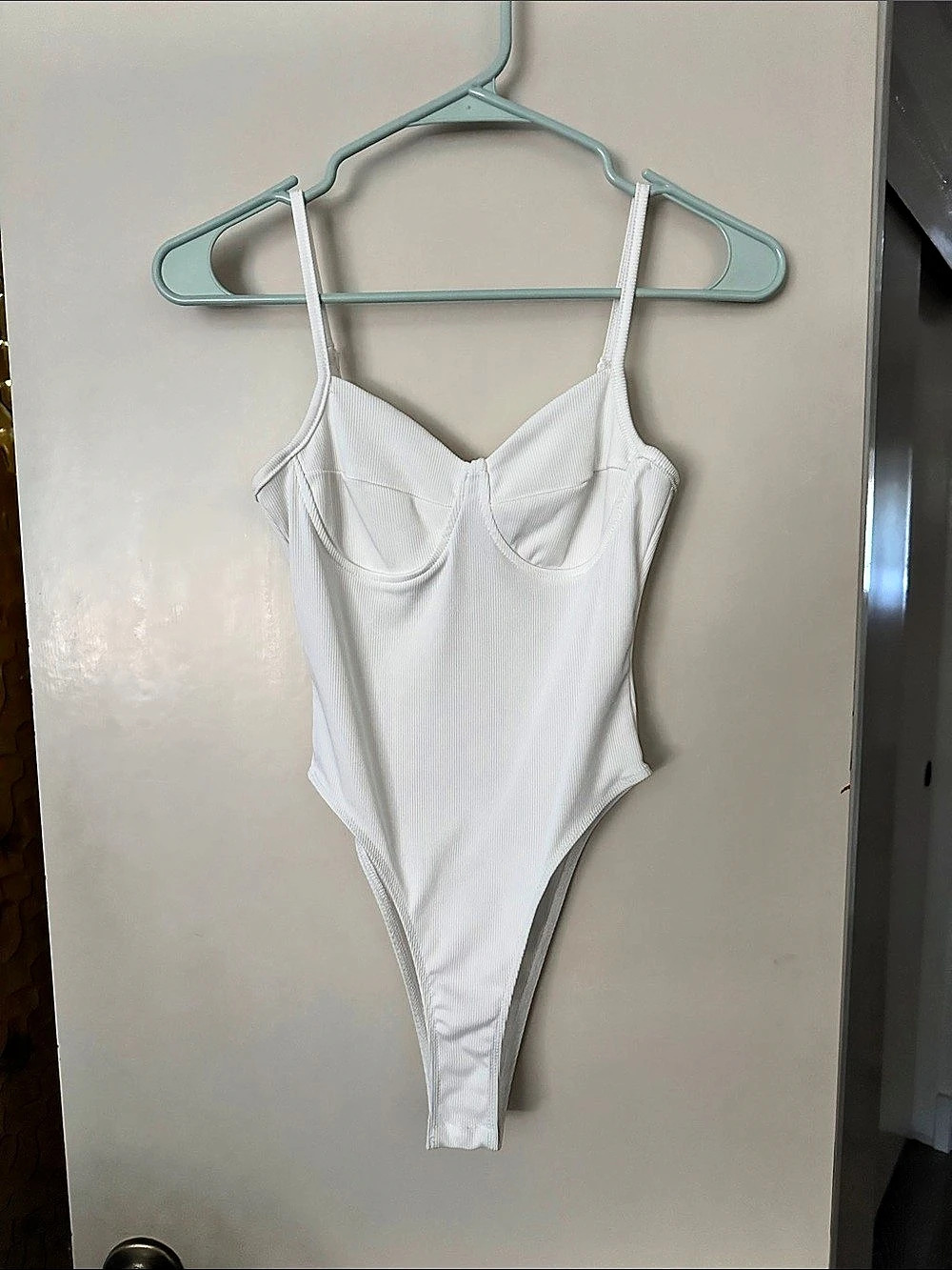SHEIN Ribbed White One-Piece Bodysuit Size XS